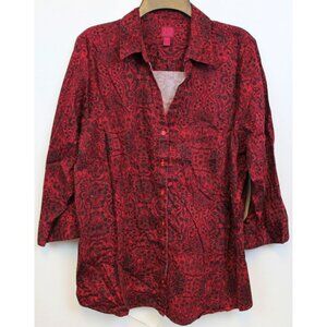 212 Collection Women Red Black Button Down 2X Floral Lace Print Gothic Cosplay